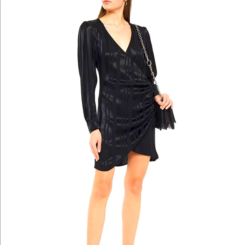 Anine Bing Penelope Wrap Dress Tonal Black -XS NWT